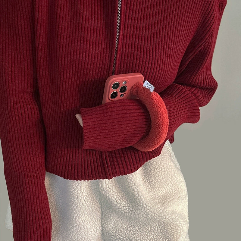 Vintage Red Cotton Lambswool Portable Wristband Case for iPhone