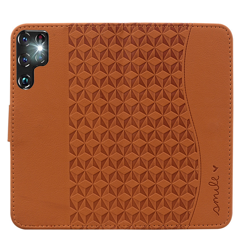 Leather 3D Geometric Pattern Wallet, Card Holder, Phone Case 3-In-1 for Samsung