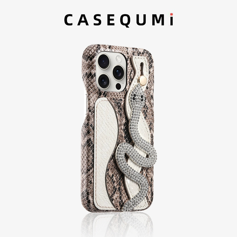 High-grade Snake Pattern Card Holder Diamond Wristband Case For iPhone