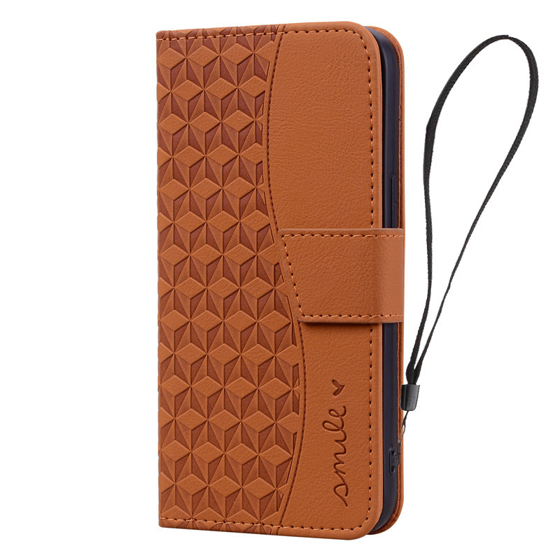 Leather 3D Geometric Pattern Wallet, Card Holder, Phone Case 3-In-1 for Samsung