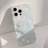 Blue floral glitter transparent bracket case for iPhone