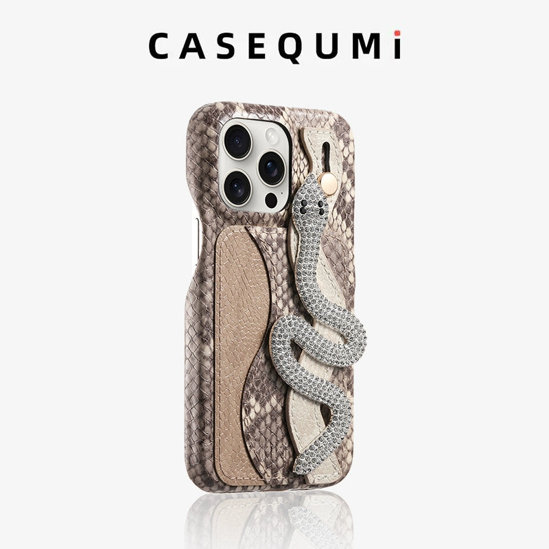 High-grade Snake Pattern Card Holder Diamond Wristband Case For iPhone