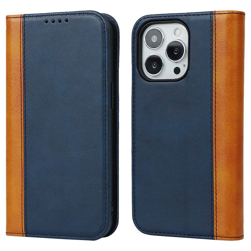 Colorblock Calf Pattern Magnetic Case for iPhone