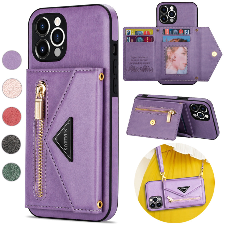 Side Zip Crossbody Card Holder Case for iPhone