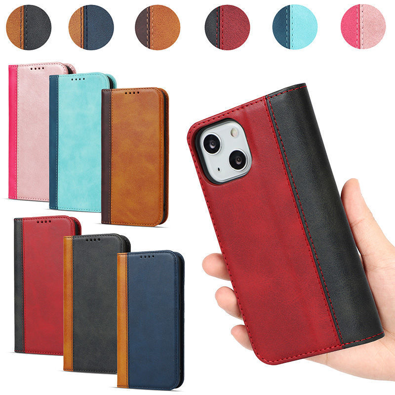 Colorblock Calf Pattern Magnetic Case for iPhone