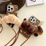 Autumn and winter plush dog back clip crossbody lanyard Case for iPhone