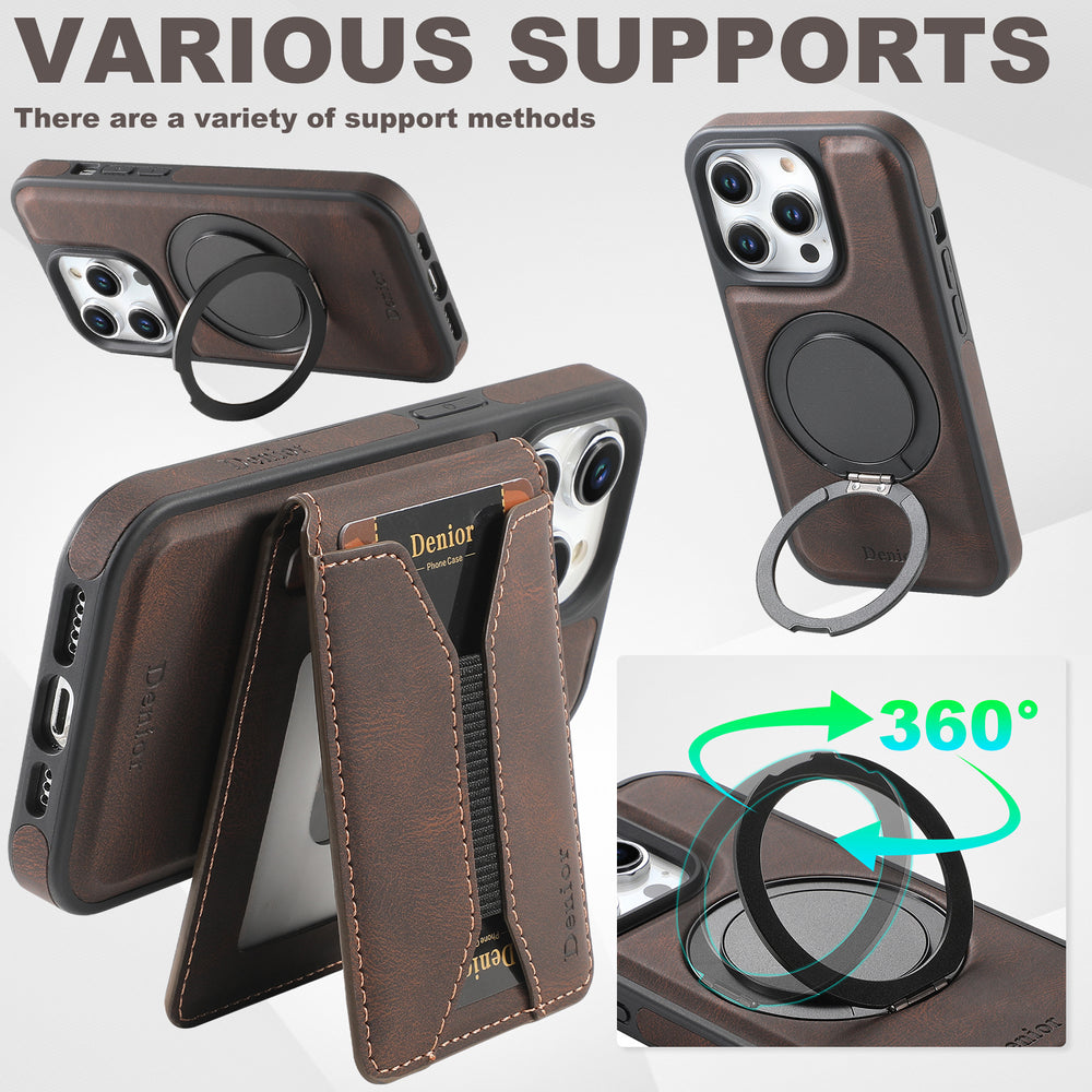 Magnetic Suction Two-In-One Card Holder Bracket Leather Case for iPhone