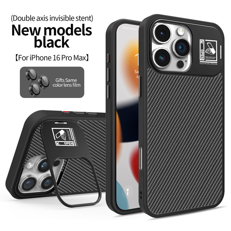 Carbon fiber pattern magnetic lens holder Case for iPhone