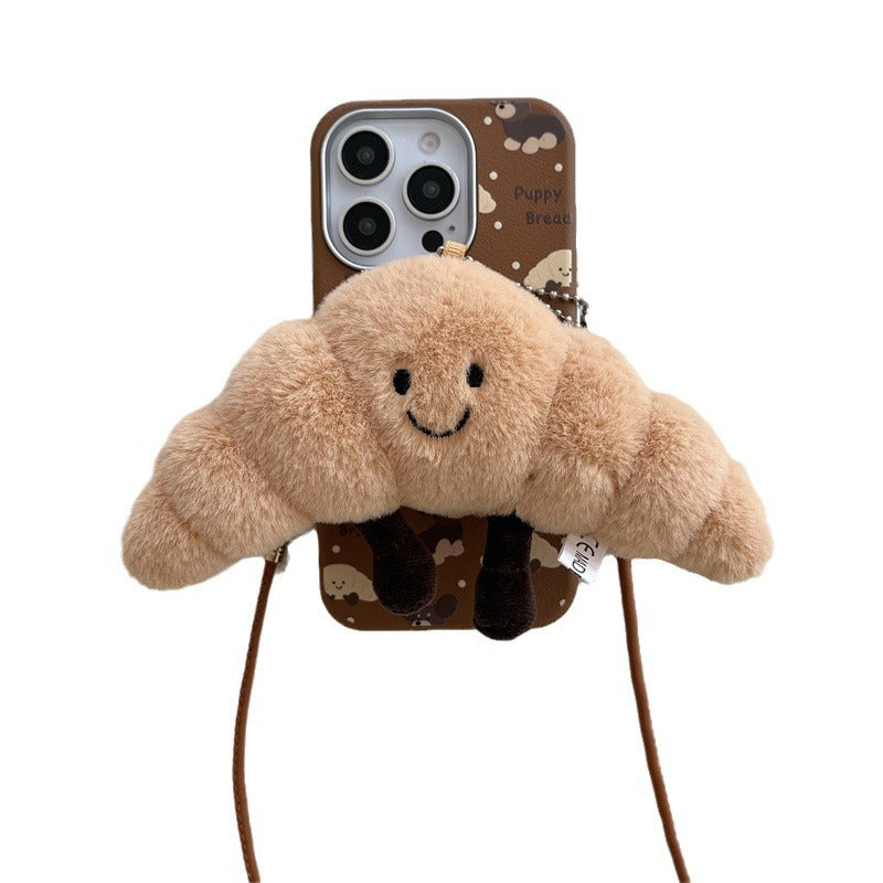 Autumn and winter plush dog back clip crossbody lanyard Case for iPhone