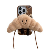 Autumn and winter plush dog back clip crossbody lanyard Case for iPhone