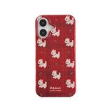 Cartoon Cherry Plaid Little White Dog Case for iPhone