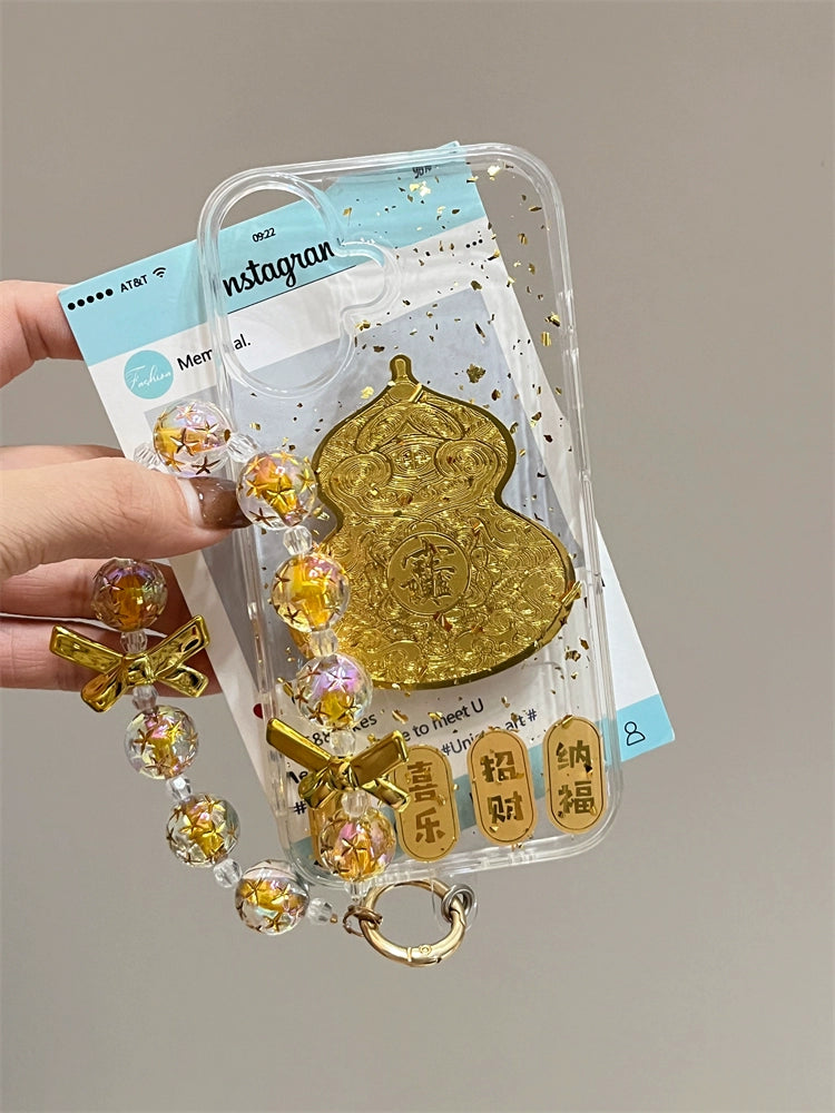 Gold foil glue large gourd text Peace and joy wealth and fortune Case for iPhone