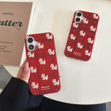 Cartoon Cherry Plaid Little White Dog Case for iPhone