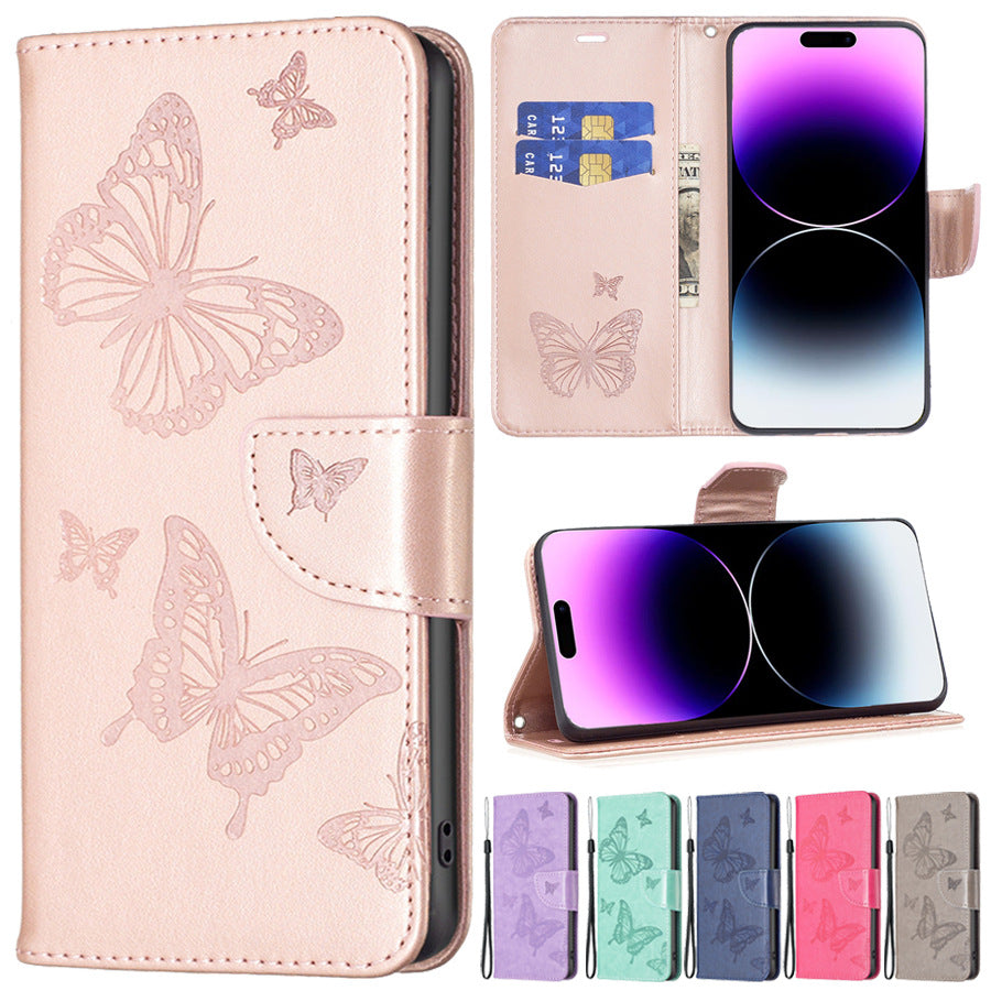 Butterfly Embossed Leather Flip Case for iPhone