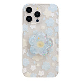 Blue floral glitter transparent bracket case for iPhone