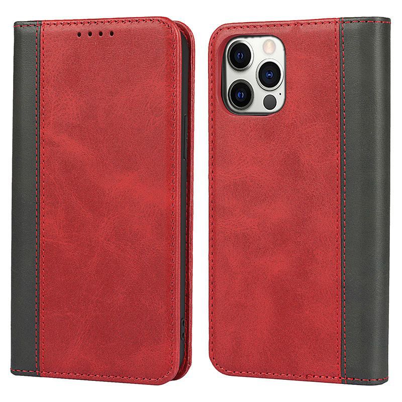 Colorblock Calf Pattern Magnetic Case for iPhone