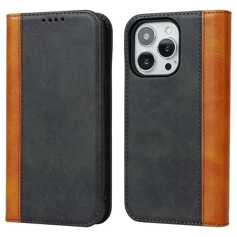 Colorblock Calf Pattern Magnetic Case for iPhone