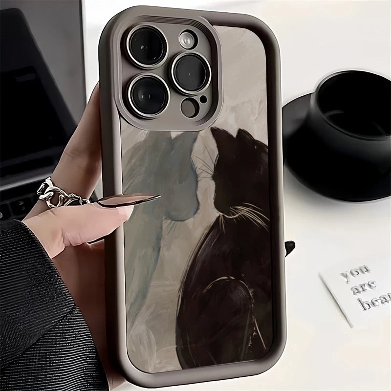 Oil Painting Two Cats Pattern Shockproof Soft Case For iPhone