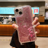 Pink Peach Blossom Glitter Quicksand Case for iPhone