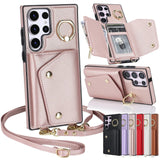 Ring Holder Crossbody Leather Wallet Lanyard  Case For Samsung Galaxy