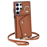 Ring Holder Crossbody Leather Wallet Lanyard  Case For Samsung Galaxy