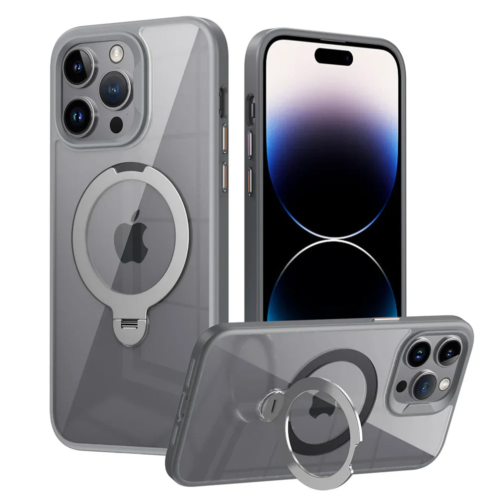 Rotating Folding Stand Clear Magnetic Case For iPhone