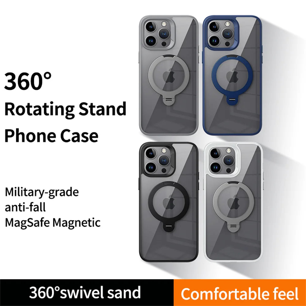 Rotating Folding Stand Clear Magnetic Case For iPhone