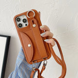 Wrist Strap Crossbody Lanyard Card Holder Wallet Leather Case for iPhone