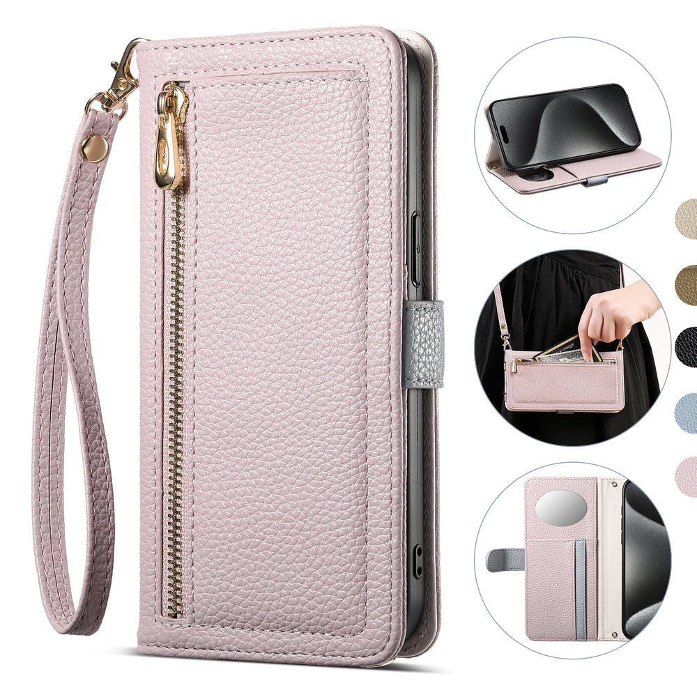 Crossbody Zipper Wallet Card Holder with a mirror Case for Samsung