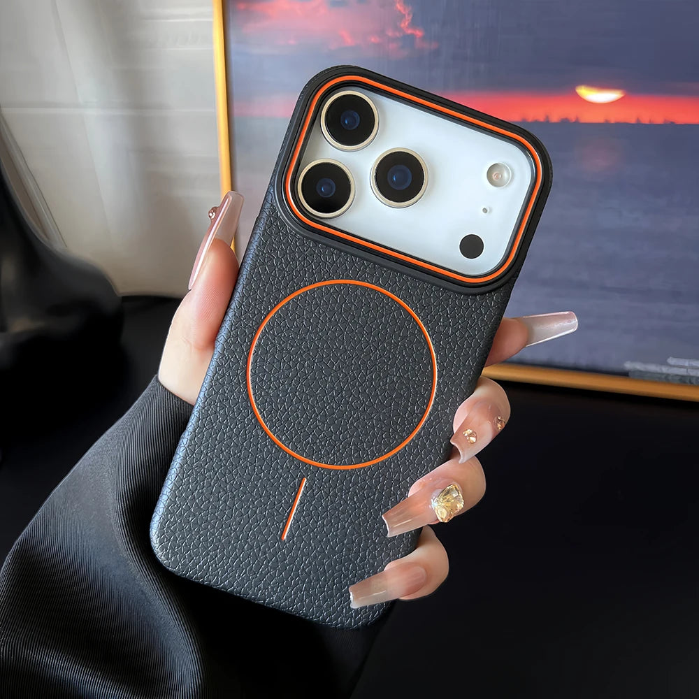 Leather Texture Magnetic Magsafe Shockproof Case For iPhone