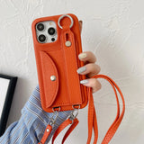 Wrist Strap Crossbody Lanyard Card Holder Wallet Leather Case for iPhone