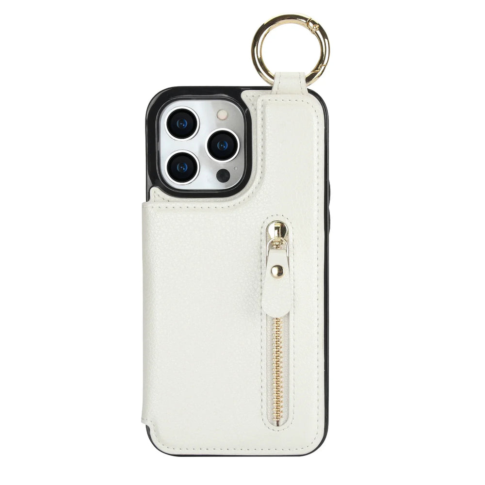 Zipper Wallet Card Holder Double Buckle Phone Bag Ring Case for iPhone