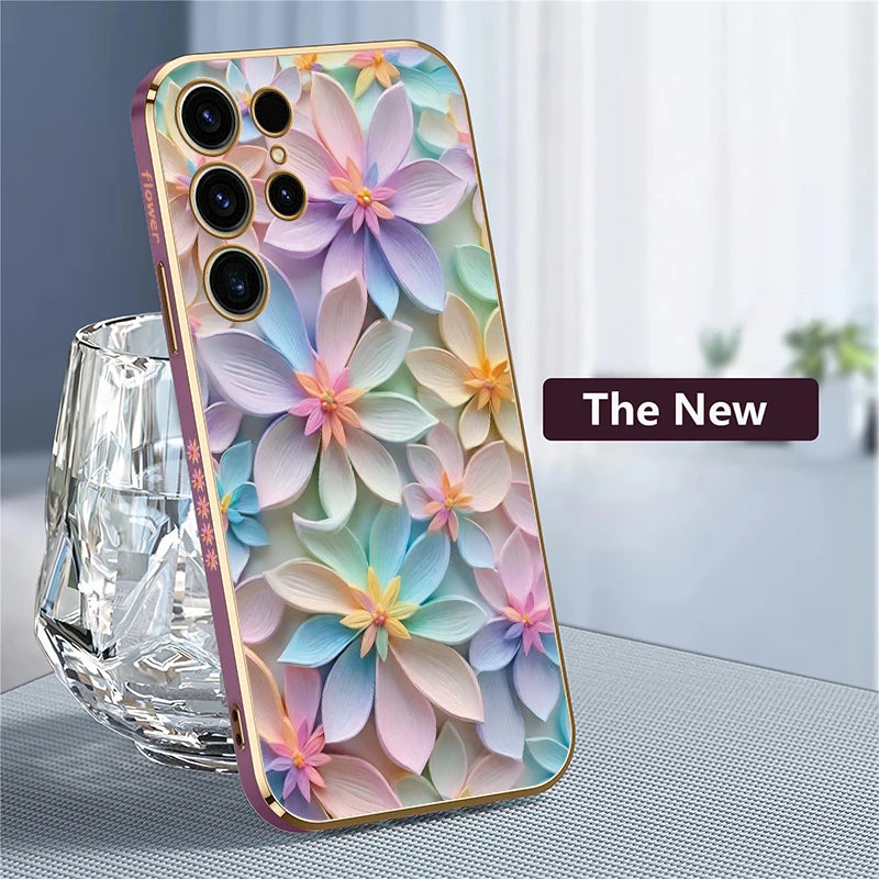 Soft Silicone Shockproof Flower Pattern Plating Phone Case for Samsung