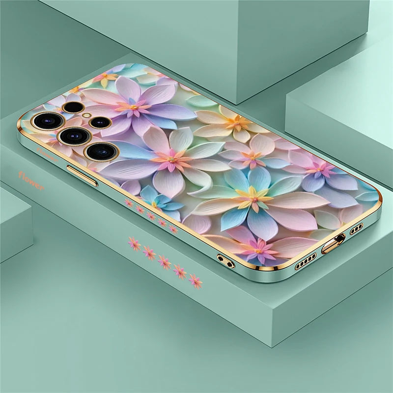 Soft Silicone Shockproof Flower Pattern Plating Phone Case for Samsung