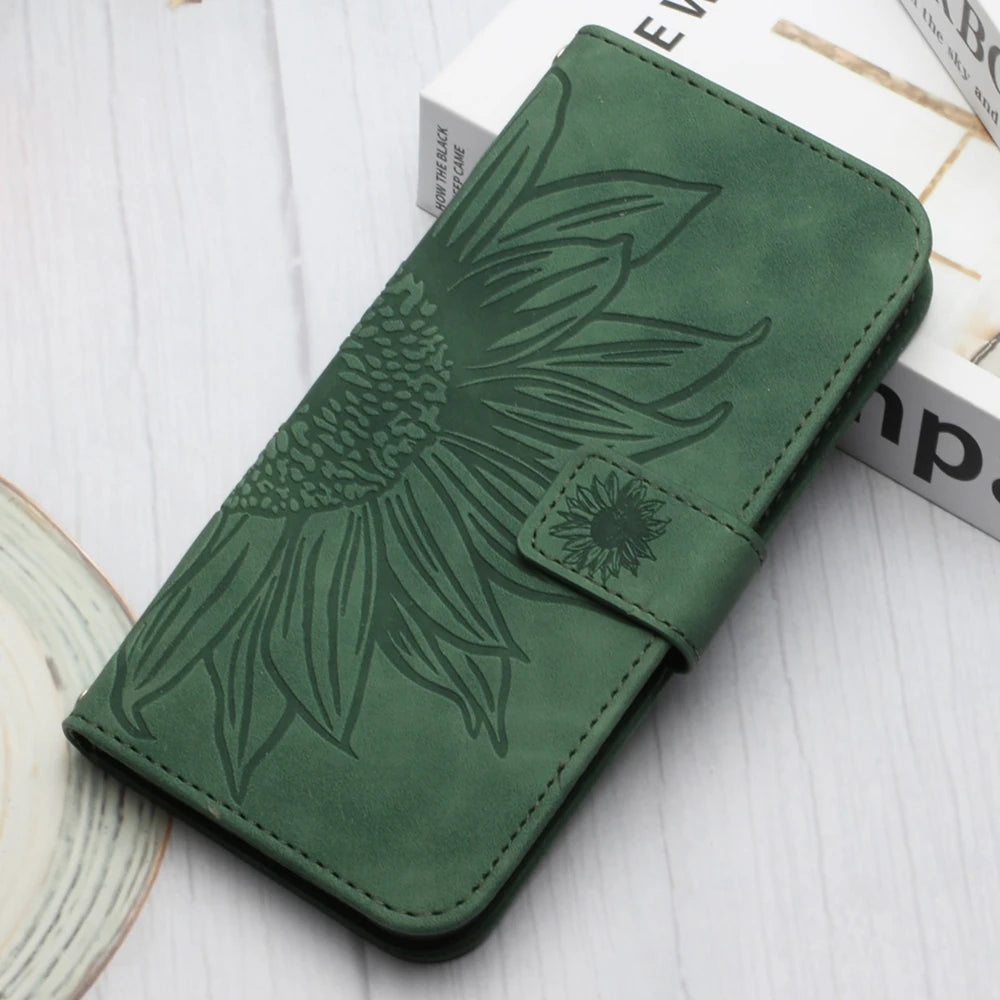 Wallet Flip Sunflower Leather Back Case for iPhone