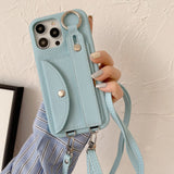 Wrist Strap Crossbody Lanyard Card Holder Wallet Leather Case for iPhone