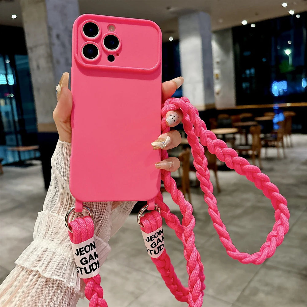 Braided Crossbody Lanyard Silicone case for iPhone