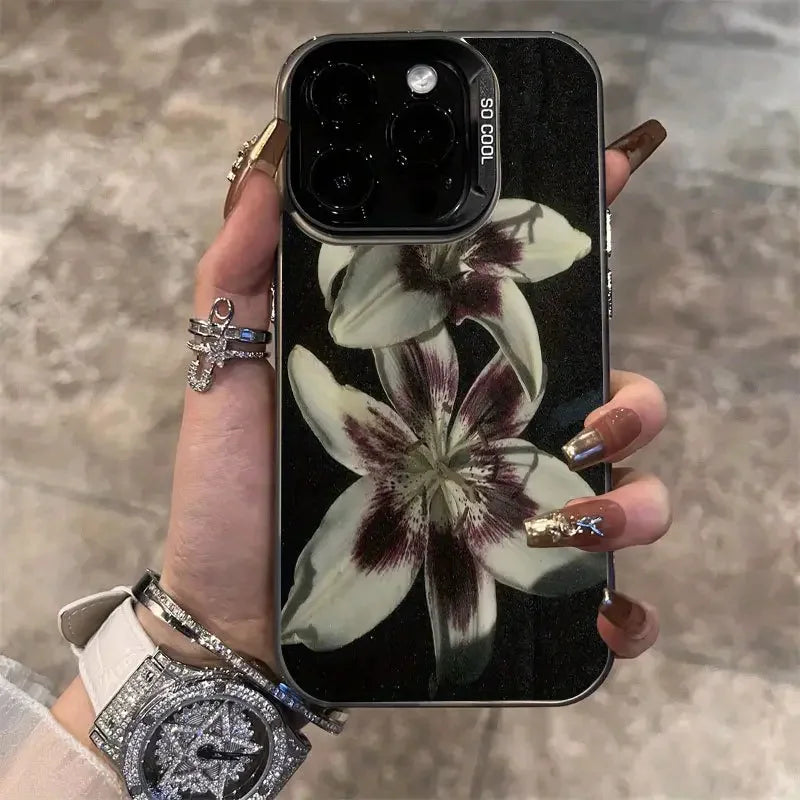 Oil Painting Lily Flower Retro Pattern iPhone Case
