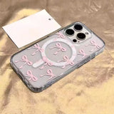 Pink Bow Transparent Magnetic Case For iPhone INS Soft Cover