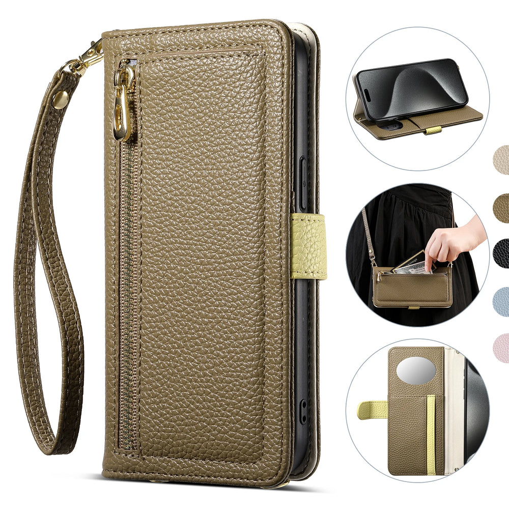 Crossbody Zipper Wallet Card Holder with a mirror Case for Samsung