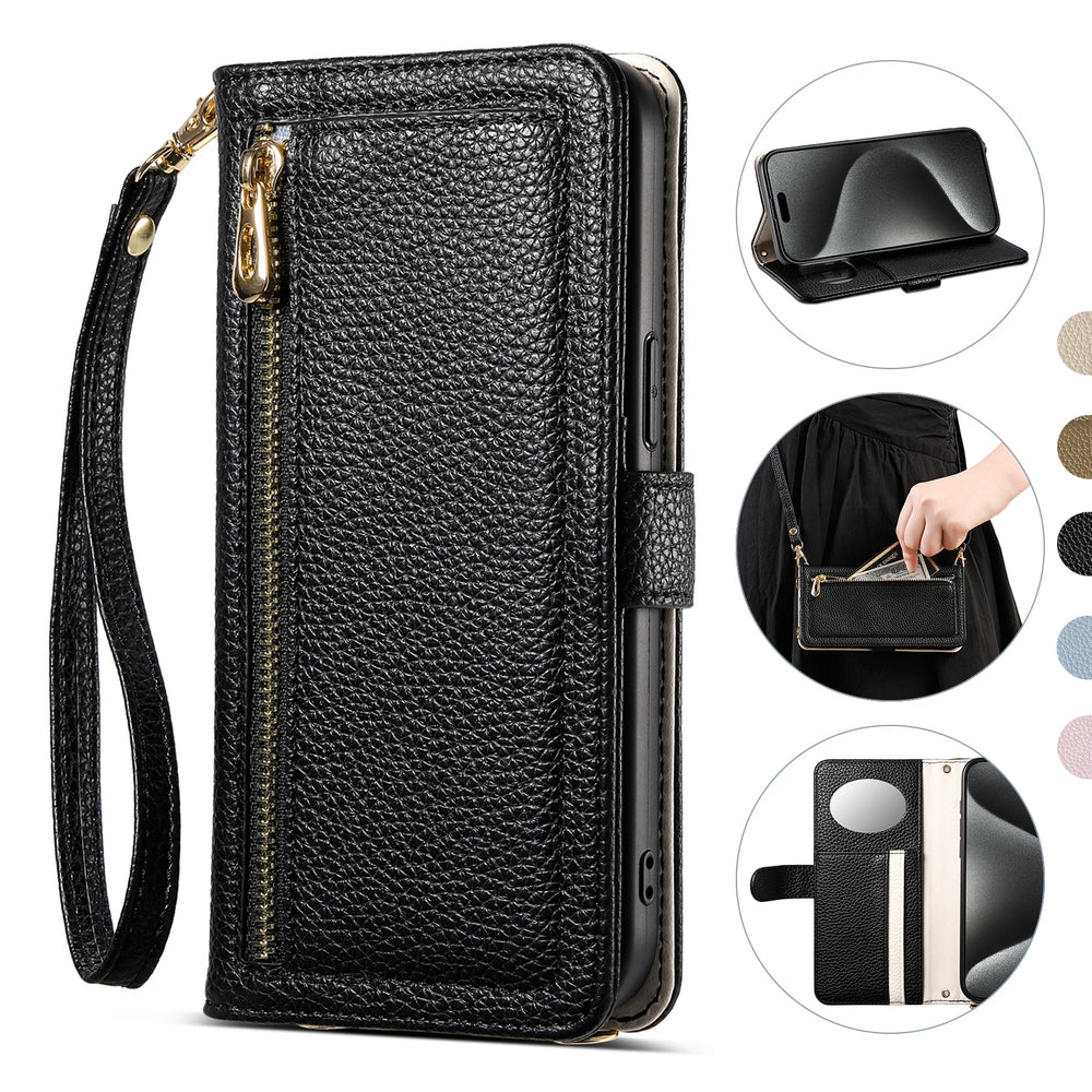 Crossbody Zipper Wallet Card Holder with a mirror Case for Samsung