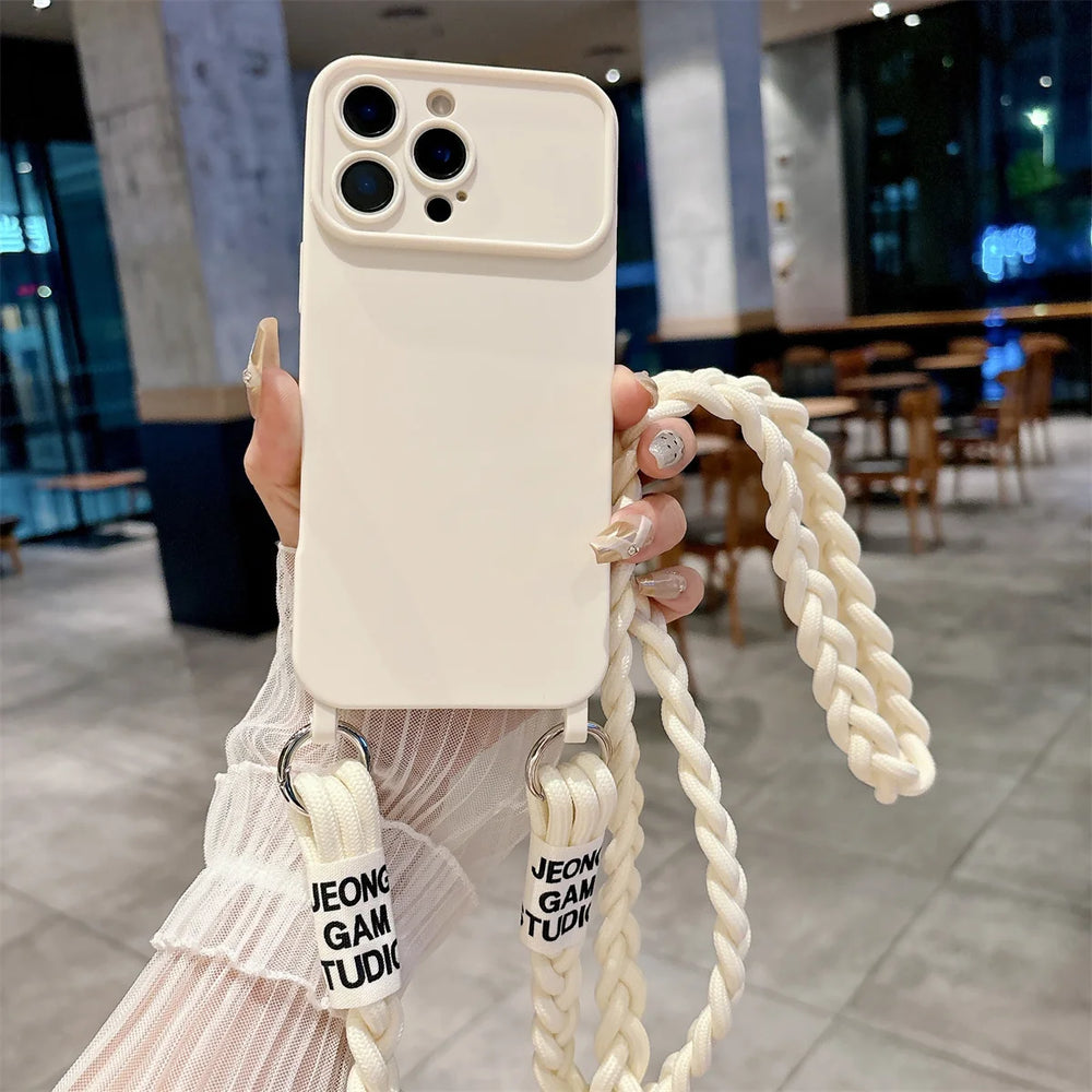 Braided Crossbody Lanyard Silicone case for iPhone