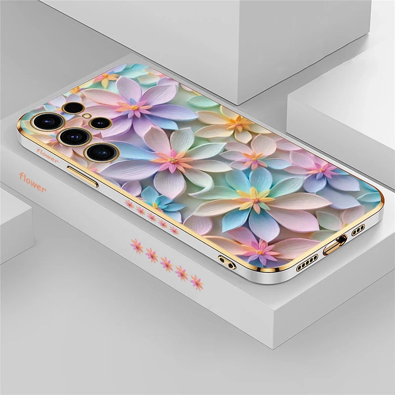 Soft Silicone Shockproof Flower Pattern Plating Phone Case for Samsung