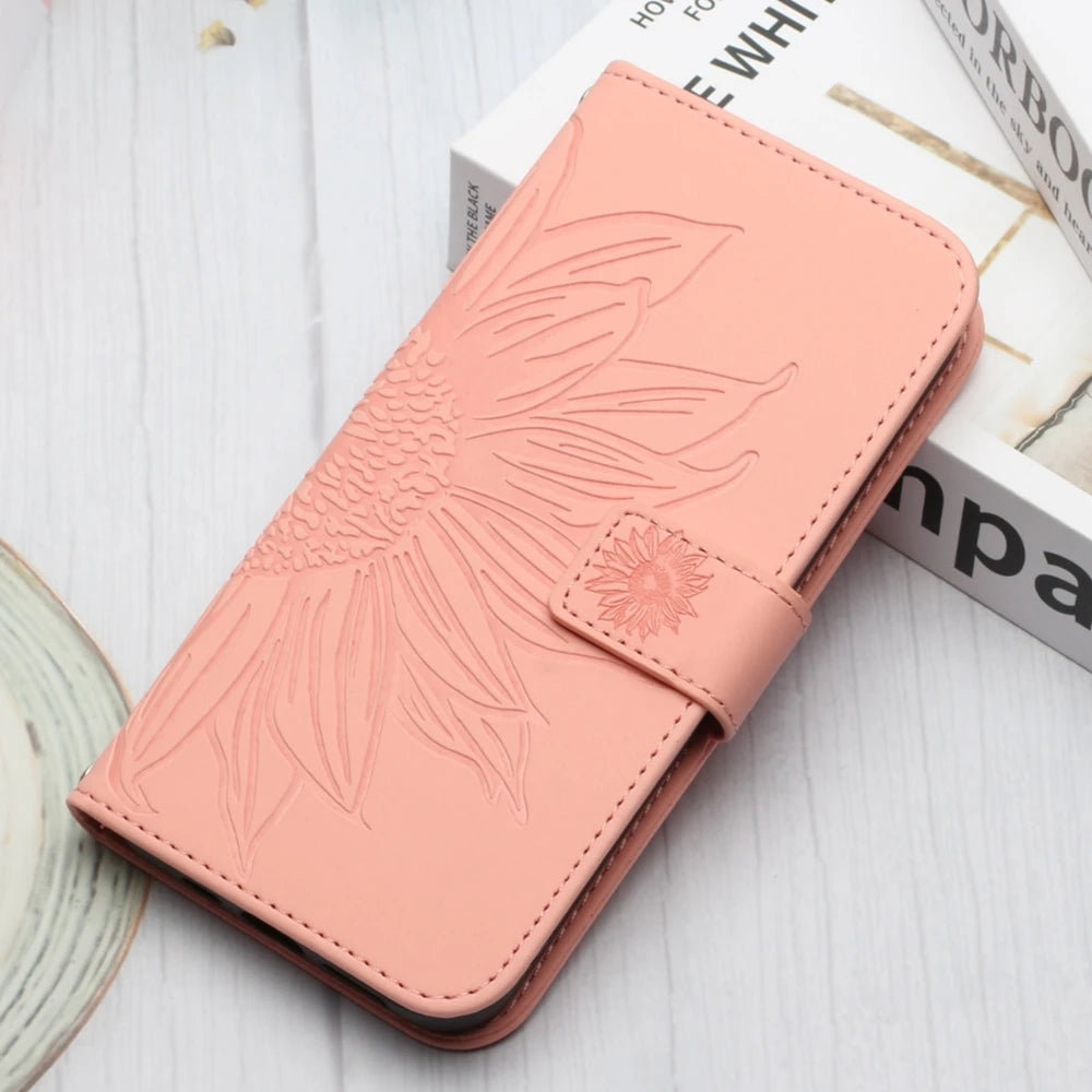 Wallet Flip Sunflower Leather Back Case for iPhone