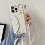 Wrist Strap Crossbody Lanyard Card Holder Wallet Leather Case for iPhone