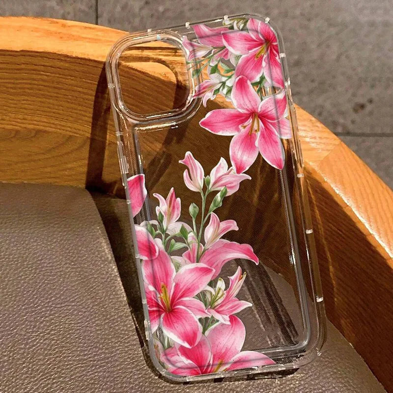 Cherry Flower Print Clear Case For iPhone Cover