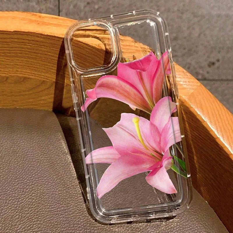 Cherry Flower Print Clear Case For iPhone Cover