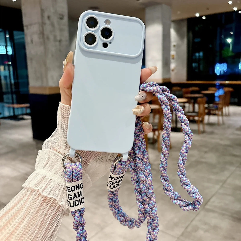 Braided Crossbody Lanyard Silicone case for iPhone