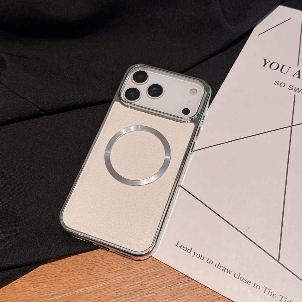 Litchi Pattern PU Leather Magnetic Plating Bumper Case for iPhone