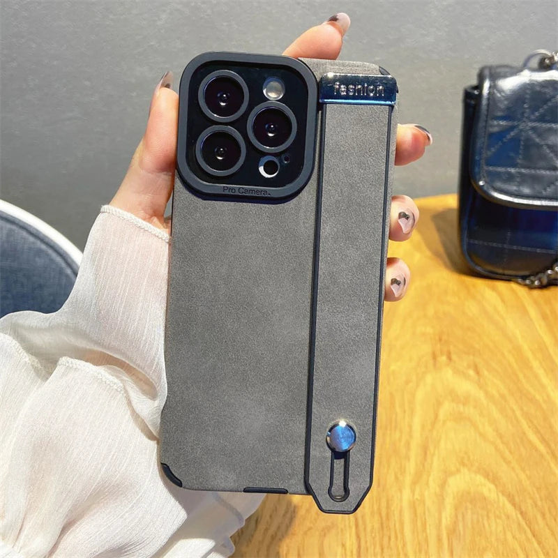 Suede Fur Leather Wrist Strap Holder Shockproof Case for iPhone
